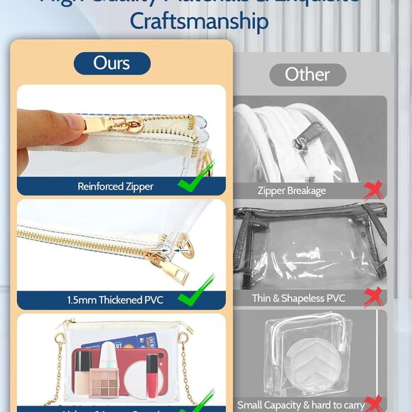 MEDEBL Clear Bag For Stadium Events, Clear Crossbody Bag Stadium Approved, Chain - Picture 3 of 7